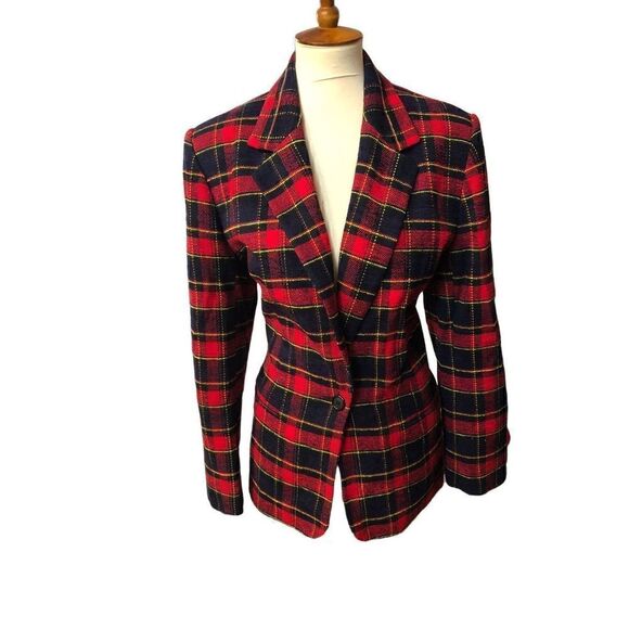 Vintage JOAN LESLIE TARTAN CHRISTMAS PLAID JACKET BLAZER LINED SIZE 16 - Picture 1 of 14